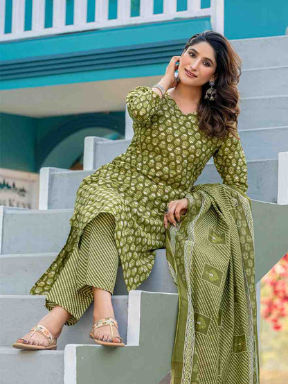 Fully Stiched Cotton  Kurti Pant Dupatta