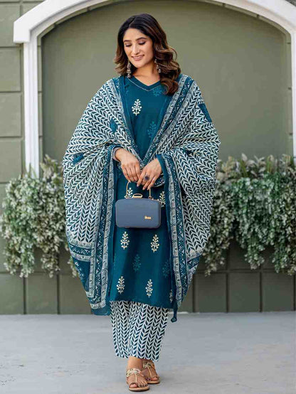 Fully Stiched Cotton  Kurti Pant Dupatta