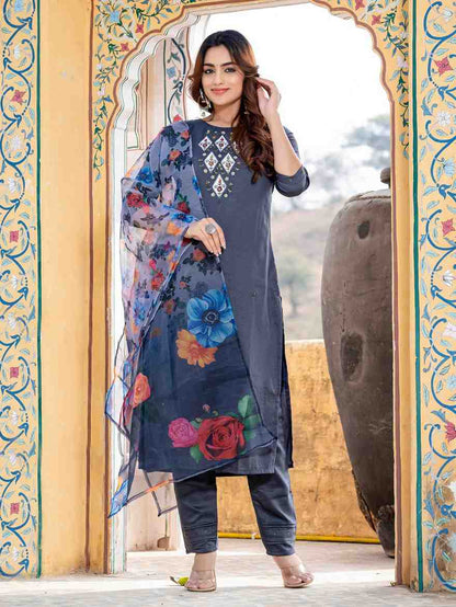 Fully Stiched Hand Worked Silk Kurti Pant Dupatta