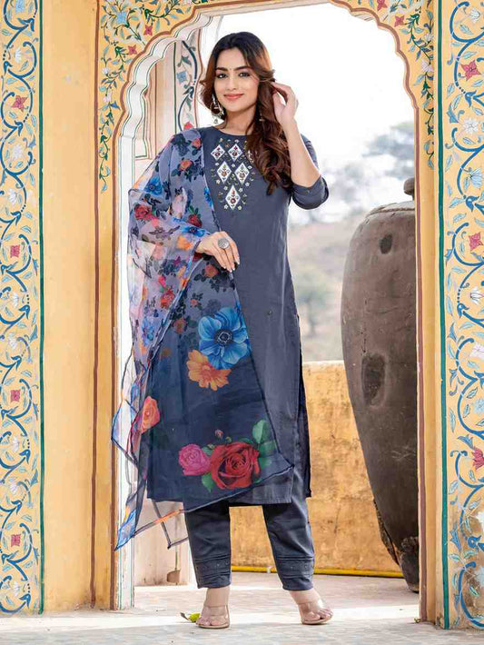 Fully Stiched Hand Worked Silk Kurti Pant Dupatta