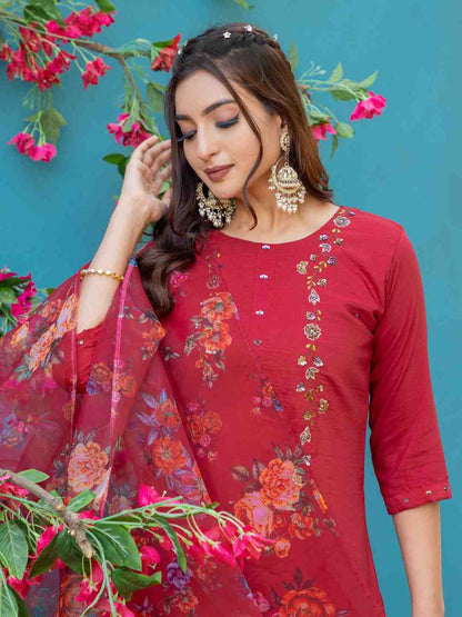 Fully Stiched Hand Worked Silk Kurti Pant Dupatta