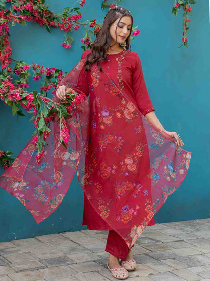 Fully Stiched Hand Worked Silk Kurti Pant Dupatta