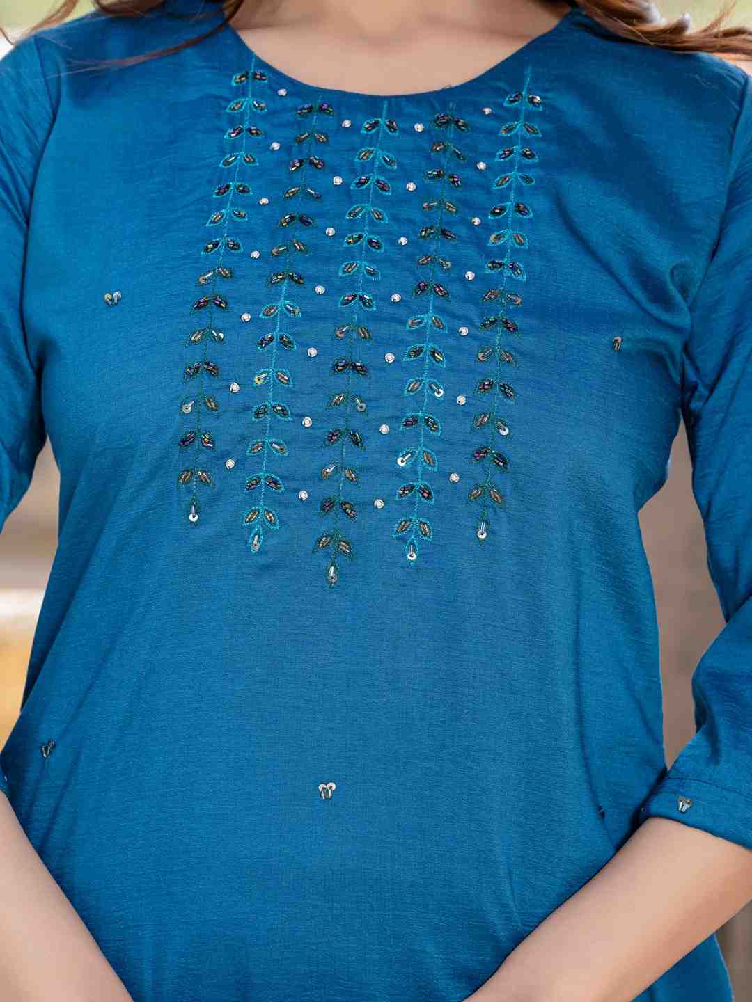 Fully Stiched Hand Worked Silk Kurti Pant Dupatta