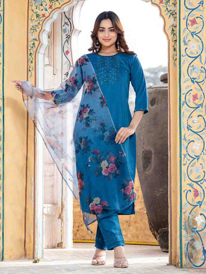 Fully Stiched Hand Worked Silk Kurti Pant Dupatta