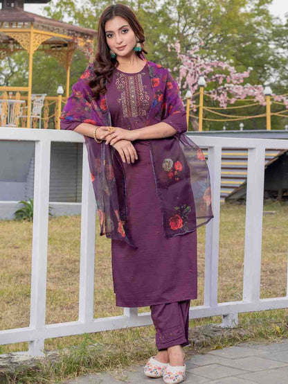 Fully Stiched Hand Worked Silk Kurti Pant Dupatta