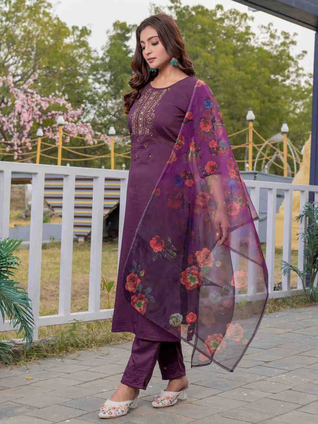 Fully Stiched Hand Worked Silk Kurti Pant Dupatta