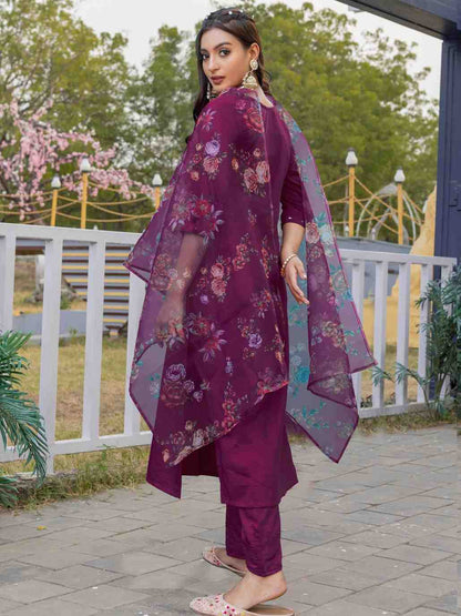 Fully Stiched Hand Worked Silk Kurti Pant Dupatta