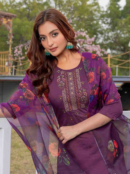 Fully Stiched Hand Worked Silk Kurti Pant Dupatta