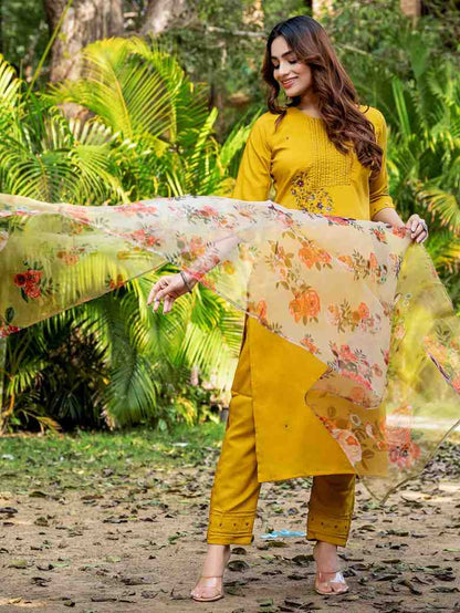 Fully Stiched Hand Worked Silk Kurti Pant Dupatta