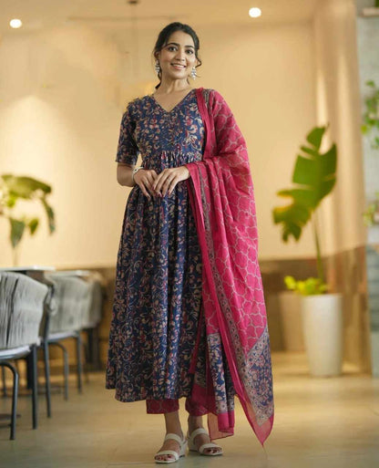 Fully Stiched Rayon Printed Kurti Pant Dupatta