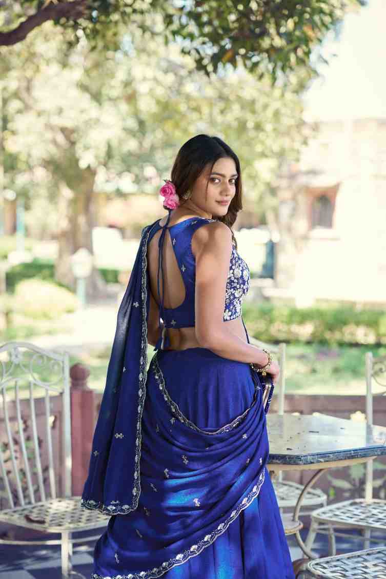 Kashmiri embroidered lehenga with sequins work back view