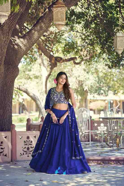 Kashmiri embroidered lehenga with sequins work front view