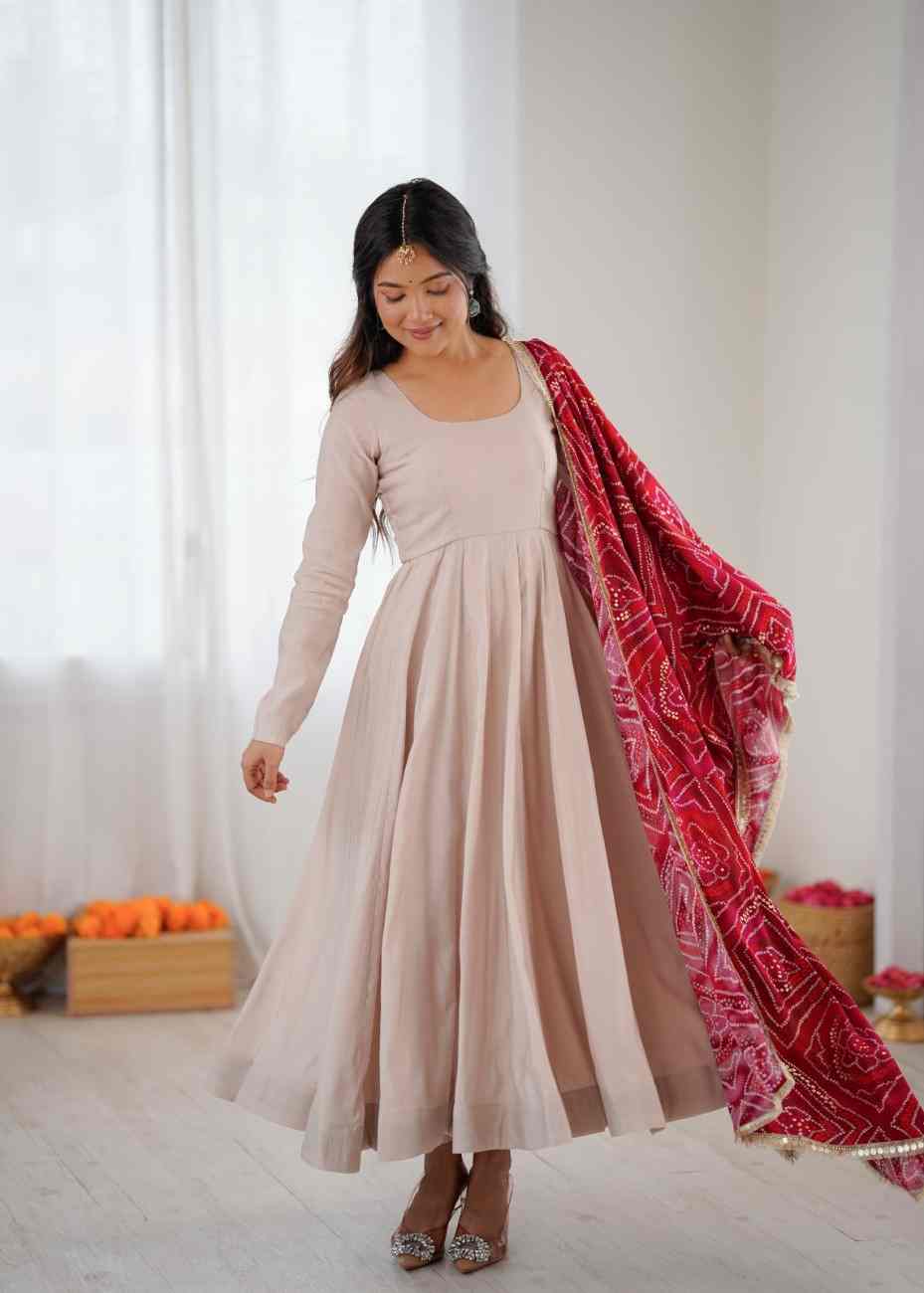 Long Anarkali gown with Zari lace border and pant