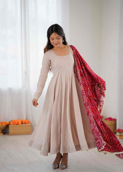 Long Anarkali gown with Zari lace border and pant