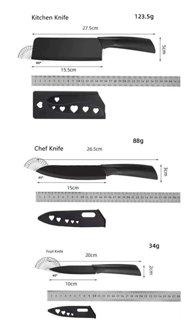 3 piece kitchen knife set close up view