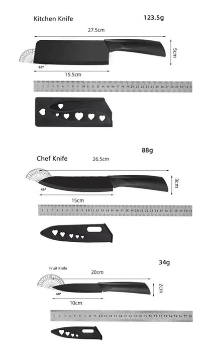 3 piece kitchen knife set close up view