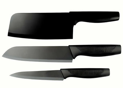 3 piece kitchen knife set with tea coffee mugs
