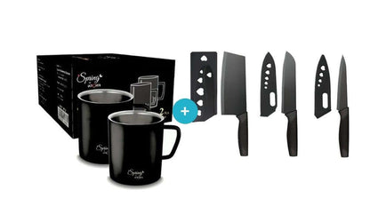 3 piece knife set with steel double wall mugs combo kitchen and tea coffee set