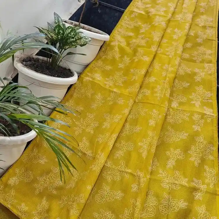 Floral Embroidered Kota Doria Saree