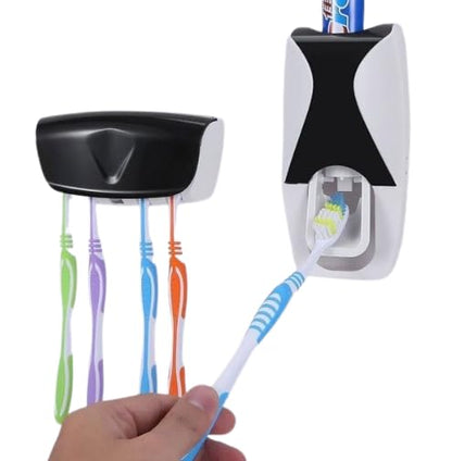 Wall Mounted Toothbrush Holder with Cover Toothpaste Dispenser Set with Self Adhesive for Washroom