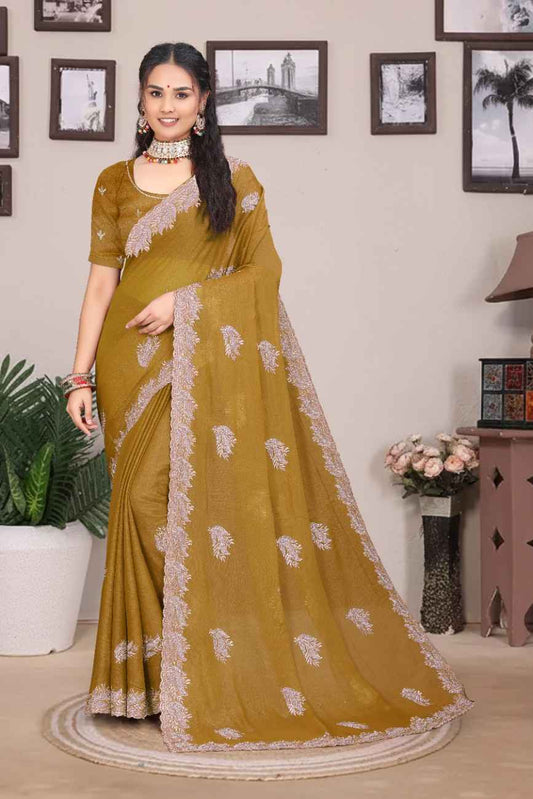 Khodal Fashion Kavya Luxury Embroidered Georgette Saree with Mirror Work