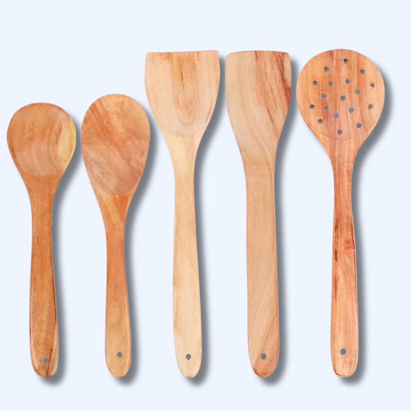 RITVA Wooden Spoon Set for Cooking Includes Frying Serving Spatula Chapati Dessert Rice Spoons Wooden for Nonstick Cookware Kitchen Utensils and Cooking Spoon Set of 5 (Brown)