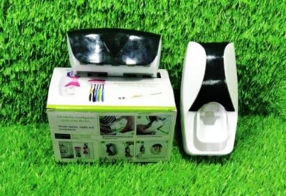 Wall Mounted Toothbrush Holder with Cover Toothpaste Dispenser Set with Self Adhesive for Washroom