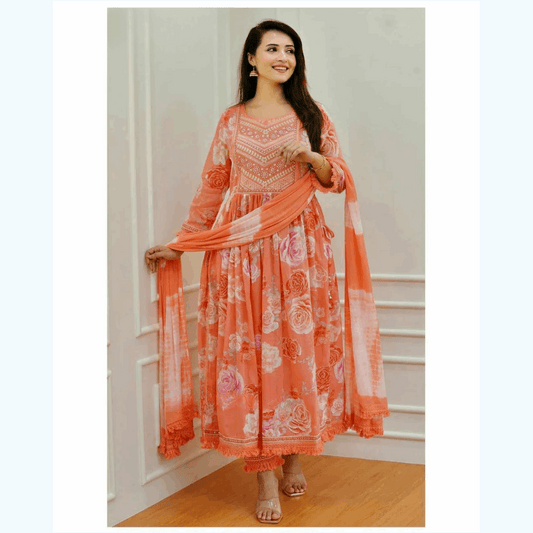 Floral Embroidered Nyra Cut Reyon Cotton Suit Sets