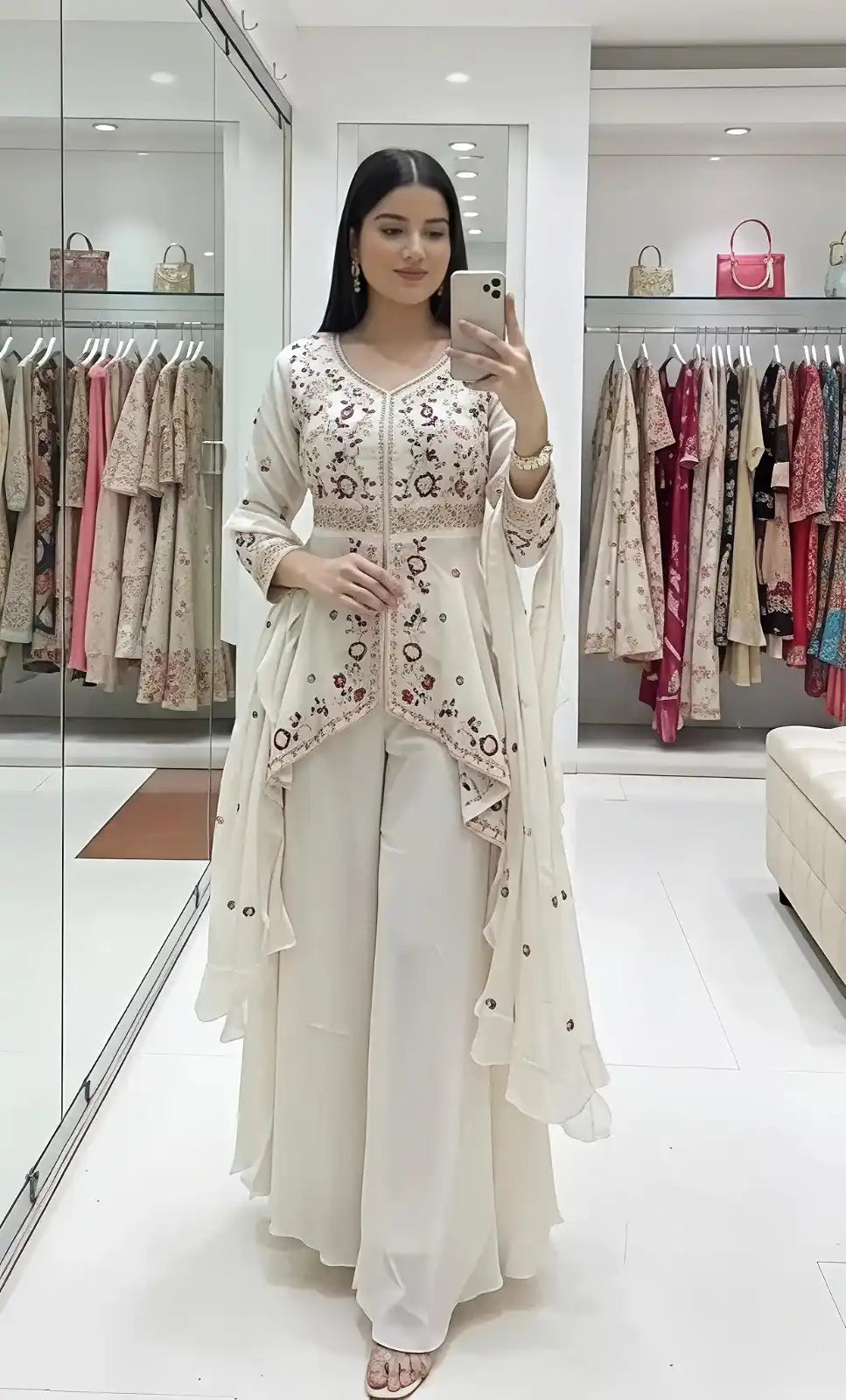 Designer Rangoli Silk Sequence Embroidered Top Plazzo Set with Dupatta