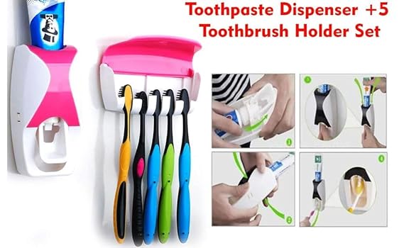 Wall Mounted Toothbrush Holder with Cover Toothpaste Dispenser Set with Self Adhesive for Washroom
