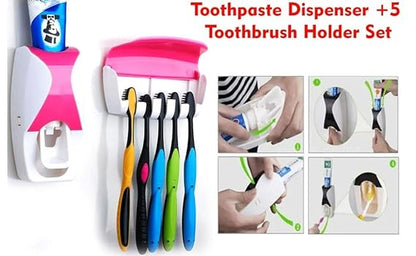 Wall Mounted Toothbrush Holder with Cover Toothpaste Dispenser Set with Self Adhesive for Washroom