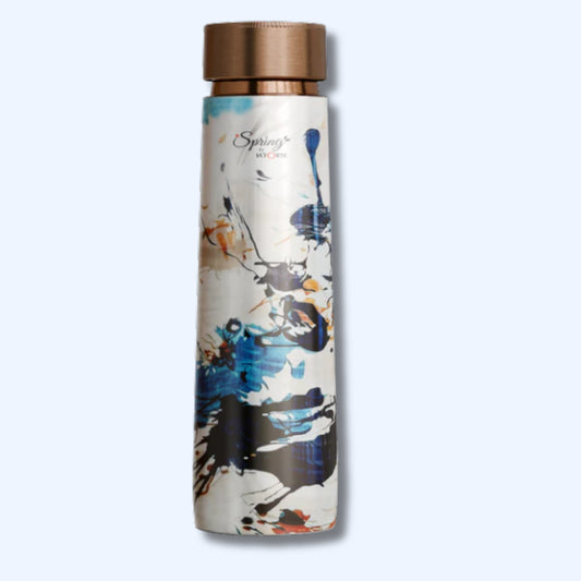 Pure Copper Elegant 1000 ml Premium Coated Water Bottles (White Abstract, 1000 Ml)