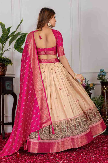 Tussar silk lehenga choli jacquard border foil work festive wear