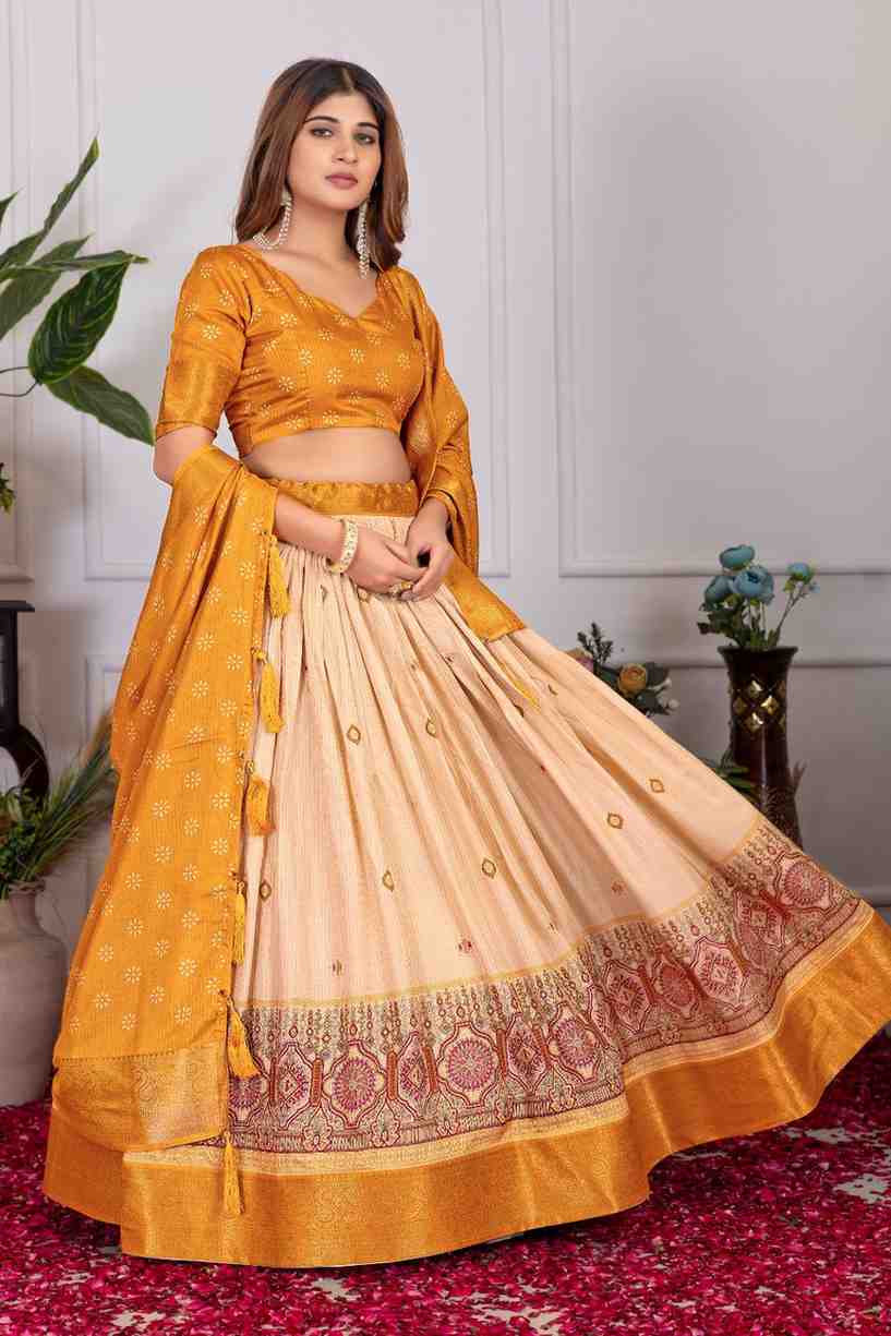 Tussar silk lehenga choli jacquard border foil work festive wear