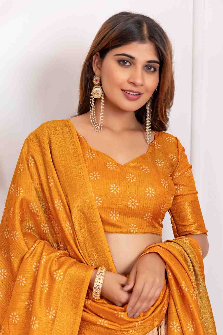 Tussar silk lehenga choli jacquard border foil work festive wear