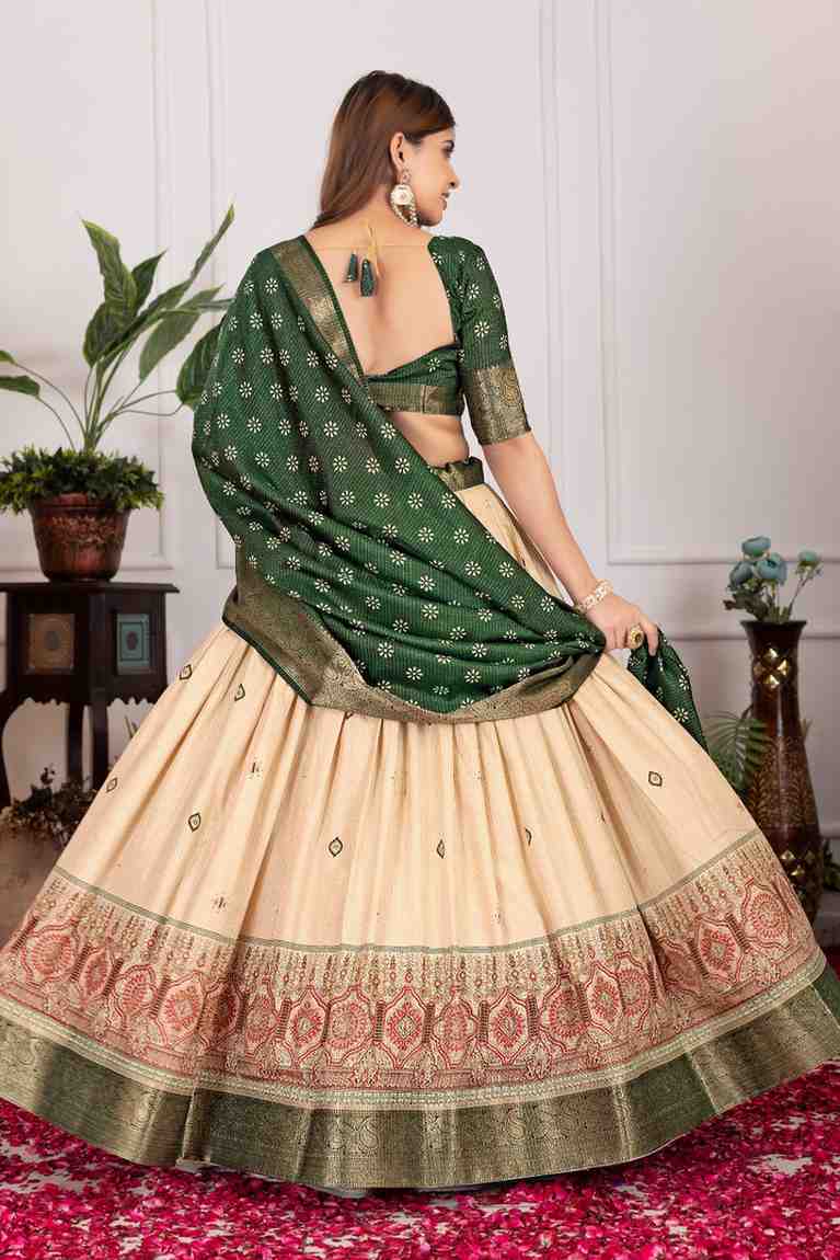Tussar silk lehenga choli jacquard border foil work festive wear