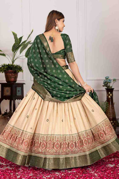 Tussar silk lehenga choli jacquard border foil work festive wear