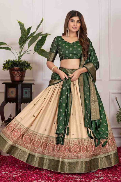 Tussar silk lehenga choli jacquard border foil work festive wear