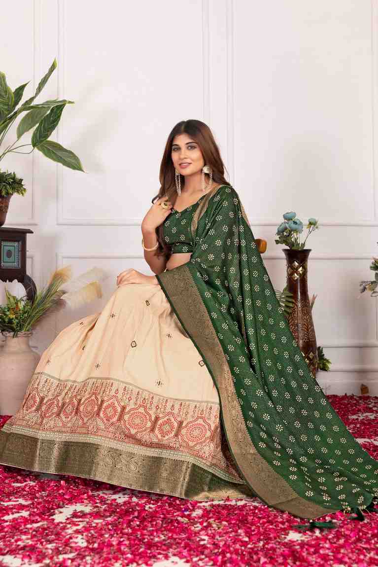 Tussar silk lehenga choli jacquard border foil work festive wear