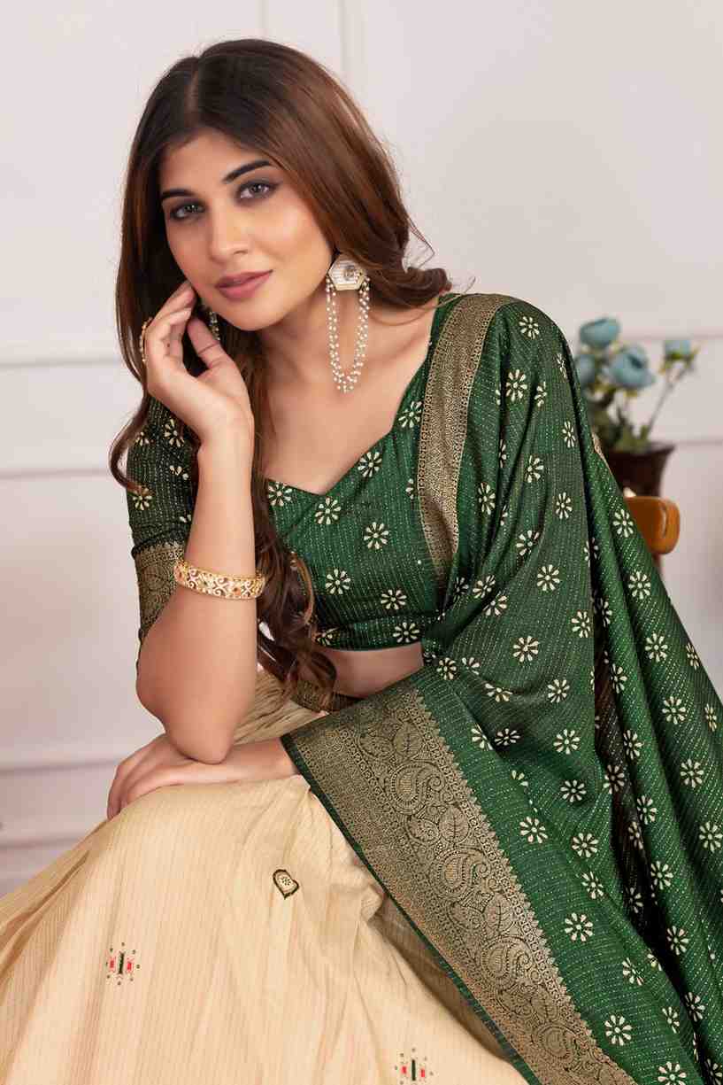 Tussar silk lehenga choli jacquard border foil work festive wear