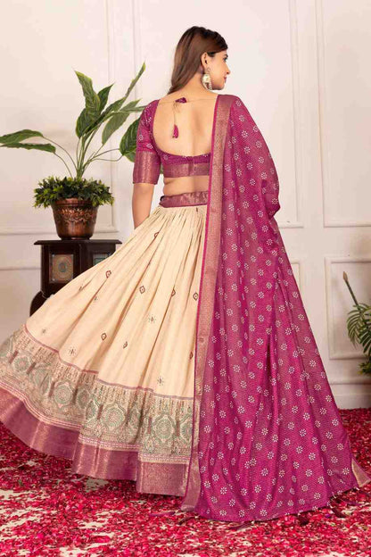 Tussar silk lehenga choli with jacquard border and foil work