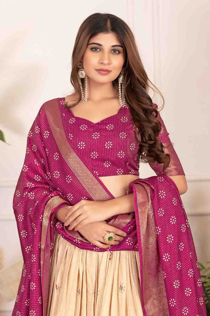 Tussar silk lehenga choli with jacquard border and foil work