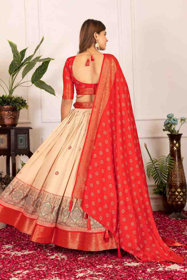 Tussar silk lehenga choli with jacquard border and foil work