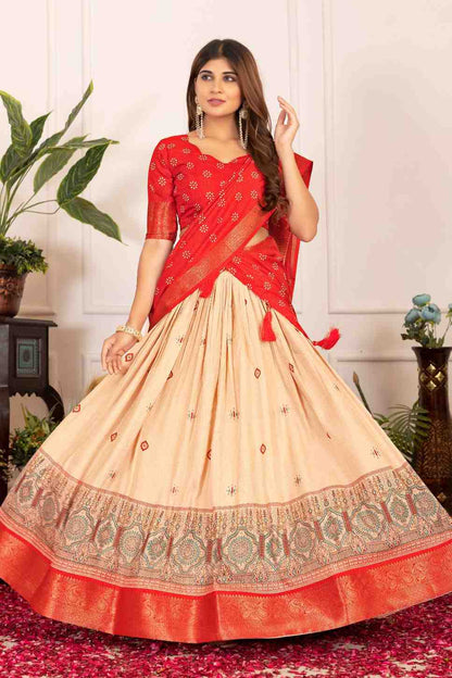 Tussar silk lehenga choli with jacquard border and foil work