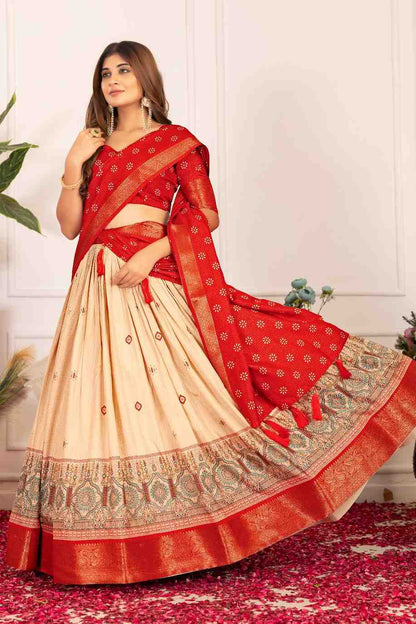 Tussar silk lehenga choli with jacquard border and foil work
