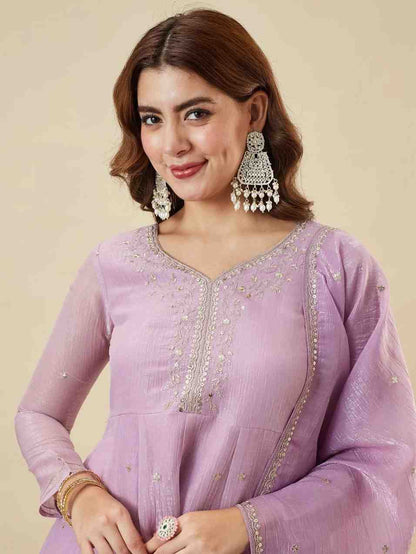 Designer crunchy silk sharara suit with embroidery and dupatta