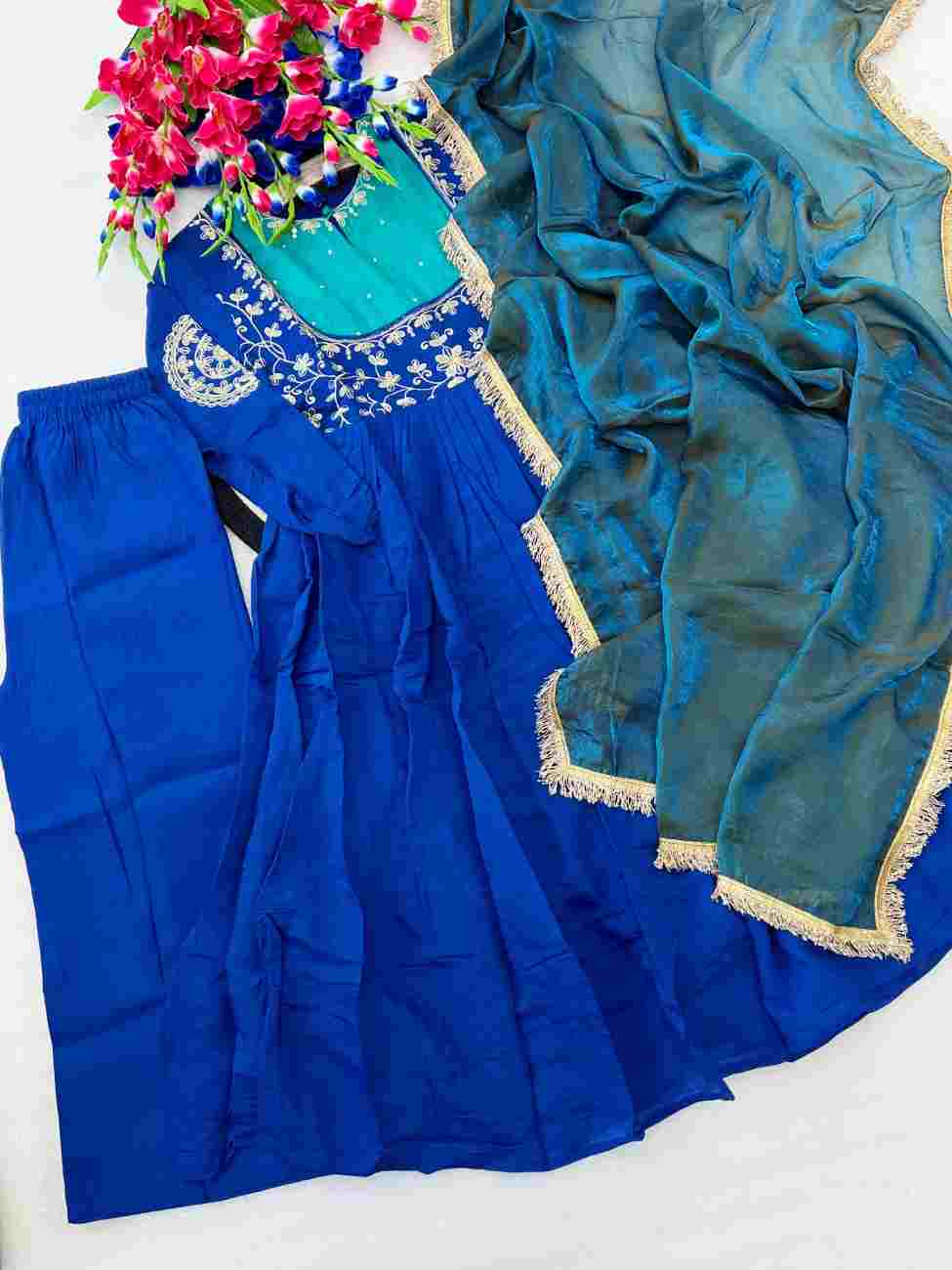Mull Chanderi Anarkali dress with matching pant and dupatta