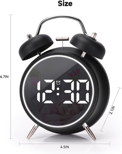 Alarm Clock Rechargable Digital Alarm Clock, Twin Bell, Night Light, Easy To Set, Very Loud For Teens And Senior Citizens Bedside Clock (Black)