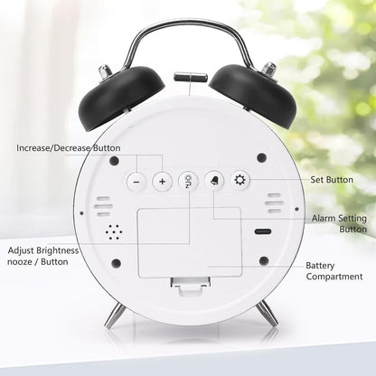 Alarm Clock Rechargable Digital Alarm Clock, Twin Bell, Night Light, Easy To Set, Very Loud For Teens And Senior Citizens Bedside Clock (Black)