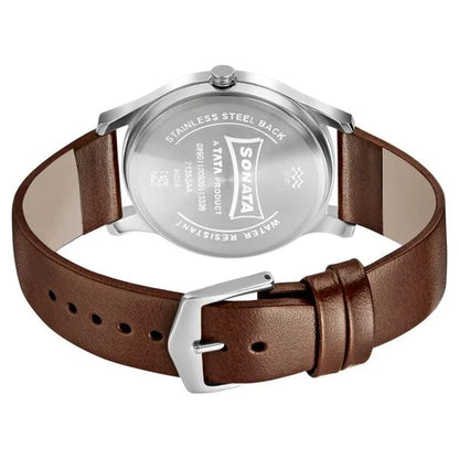 Sonata Quartz Analog White Dial Leather Strap Watch